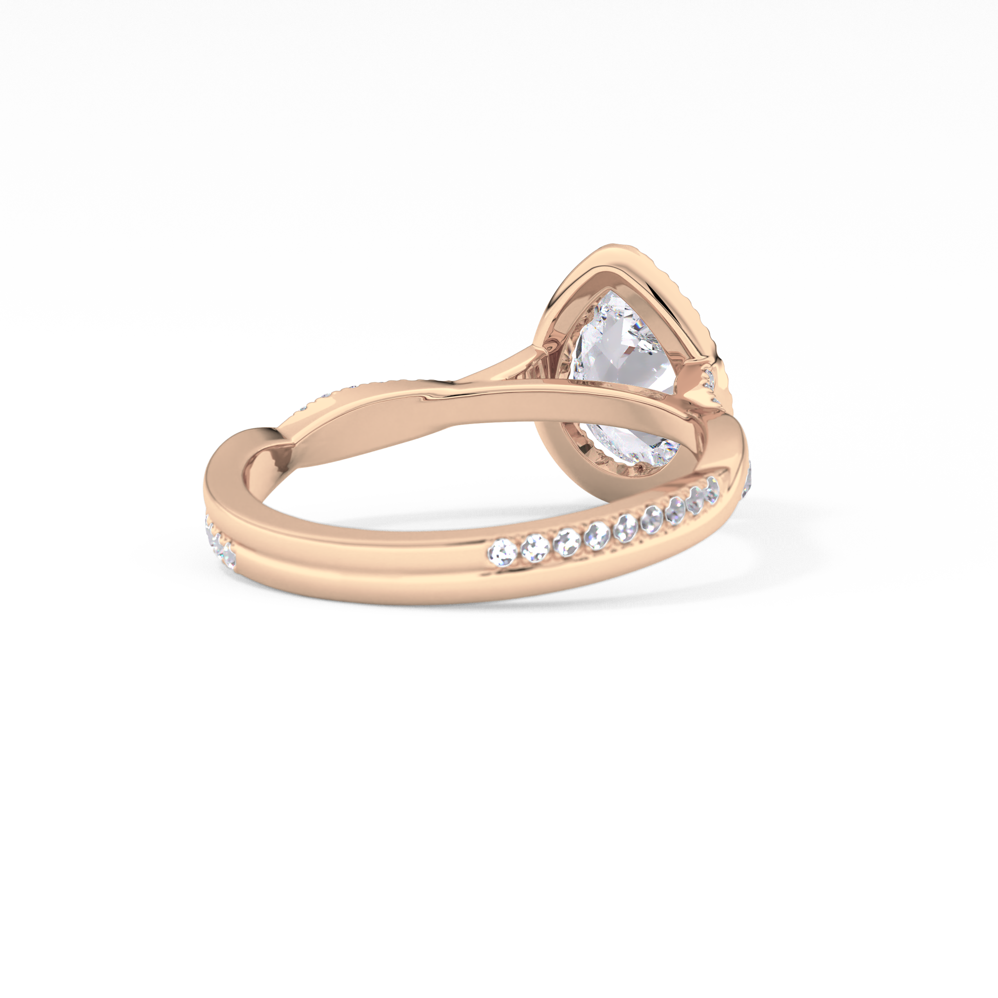 Pear Twisted Shank, Halo and Pave Lab Grown Diamond Engagement Ring