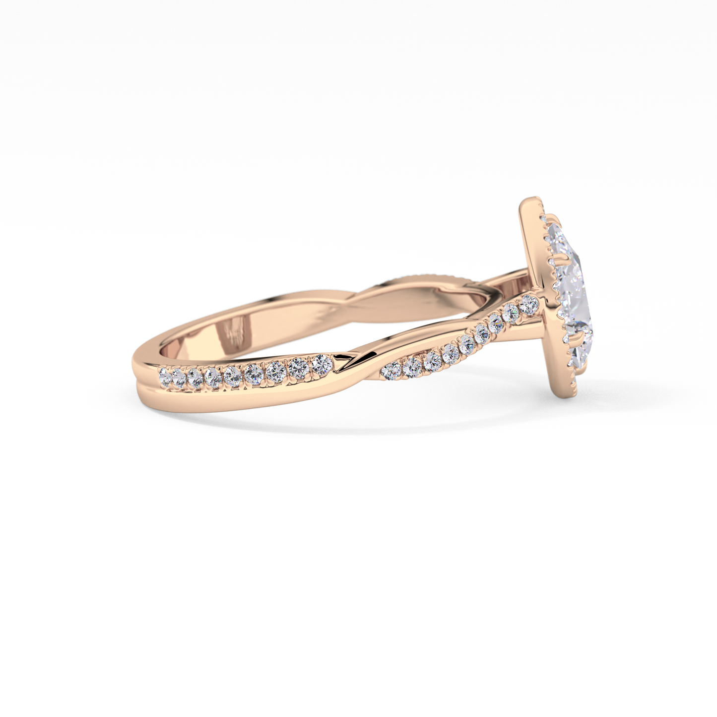 Pear Twisted Shank, Halo and Pave Lab Grown Diamond Engagement Ring