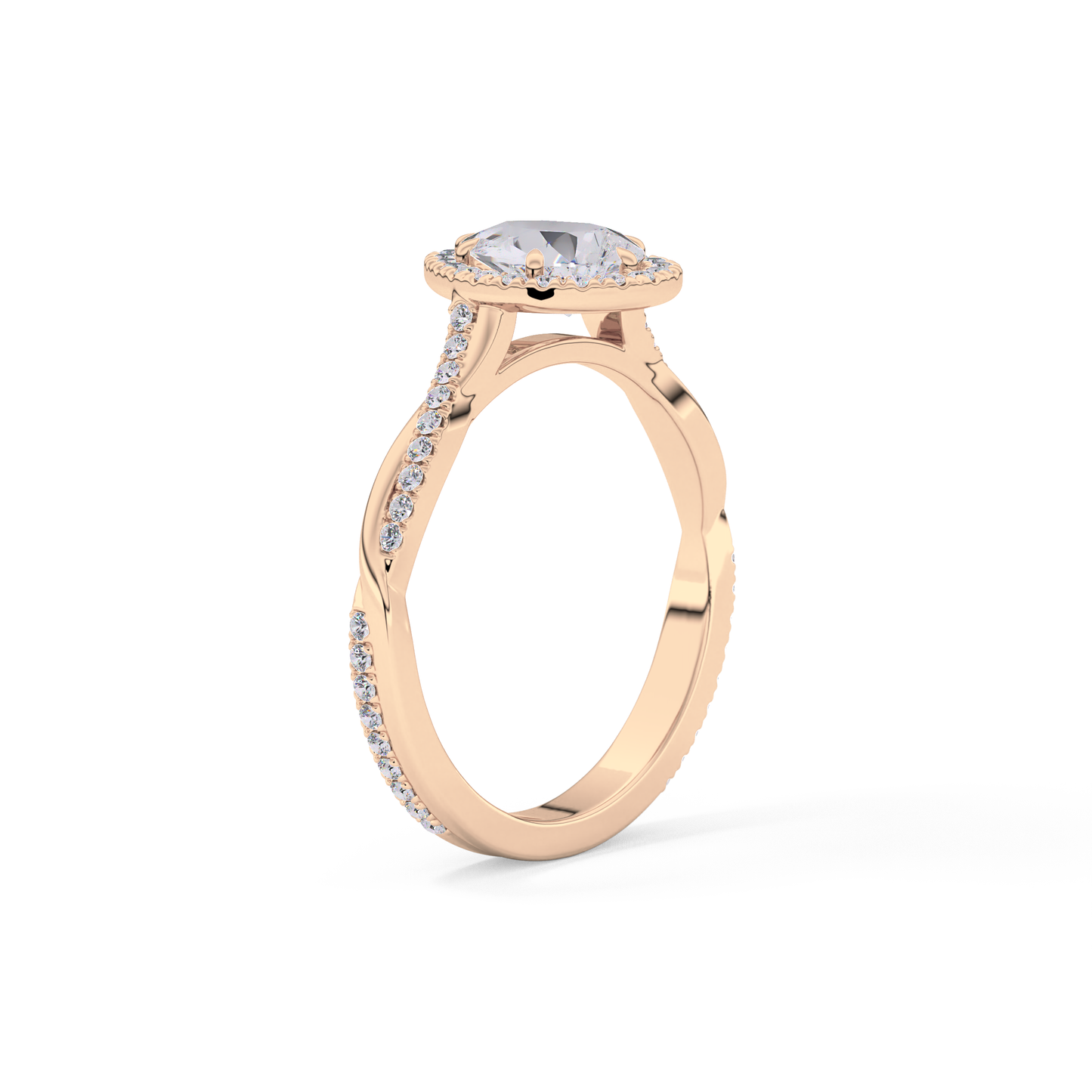 Pear Twisted Shank, Halo and Pave Lab Grown Diamond Engagement Ring
