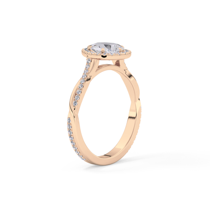 Pear Twisted Shank, Halo and Pave Lab Grown Diamond Engagement Ring