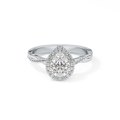 Pear Twisted Shank, Halo and Pave Lab Grown Diamond Engagement Ring