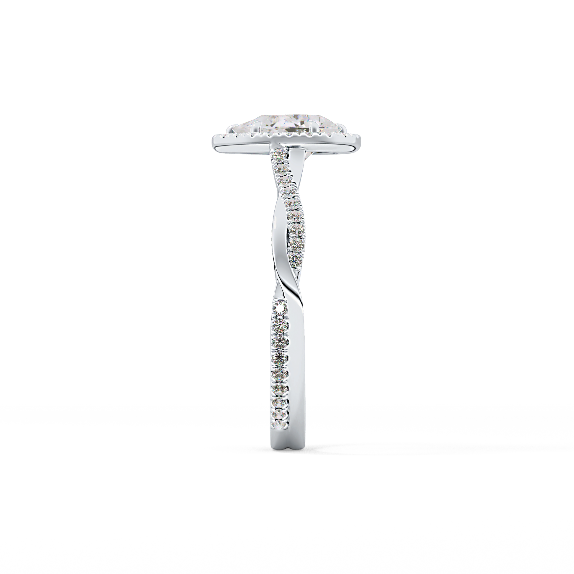 Pear Twisted Shank, Halo and Pave Lab Grown Diamond Engagement Ring