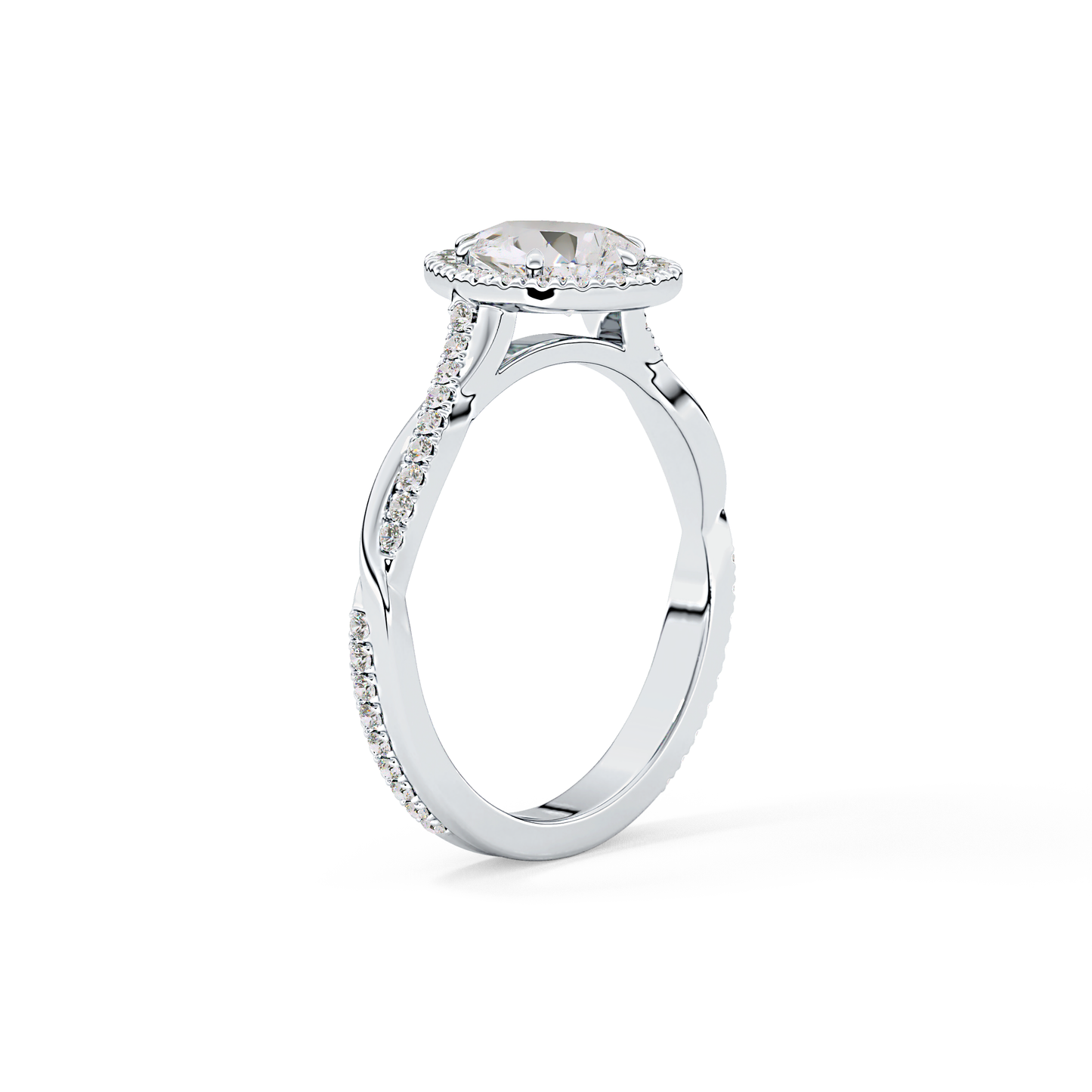 Pear Twisted Shank, Halo and Pave Lab Grown Diamond Engagement Ring