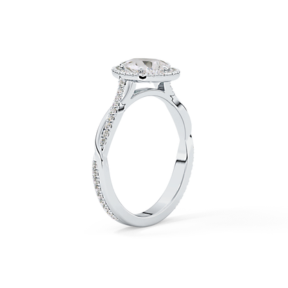 Pear Twisted Shank, Halo and Pave Lab Grown Diamond Engagement Ring