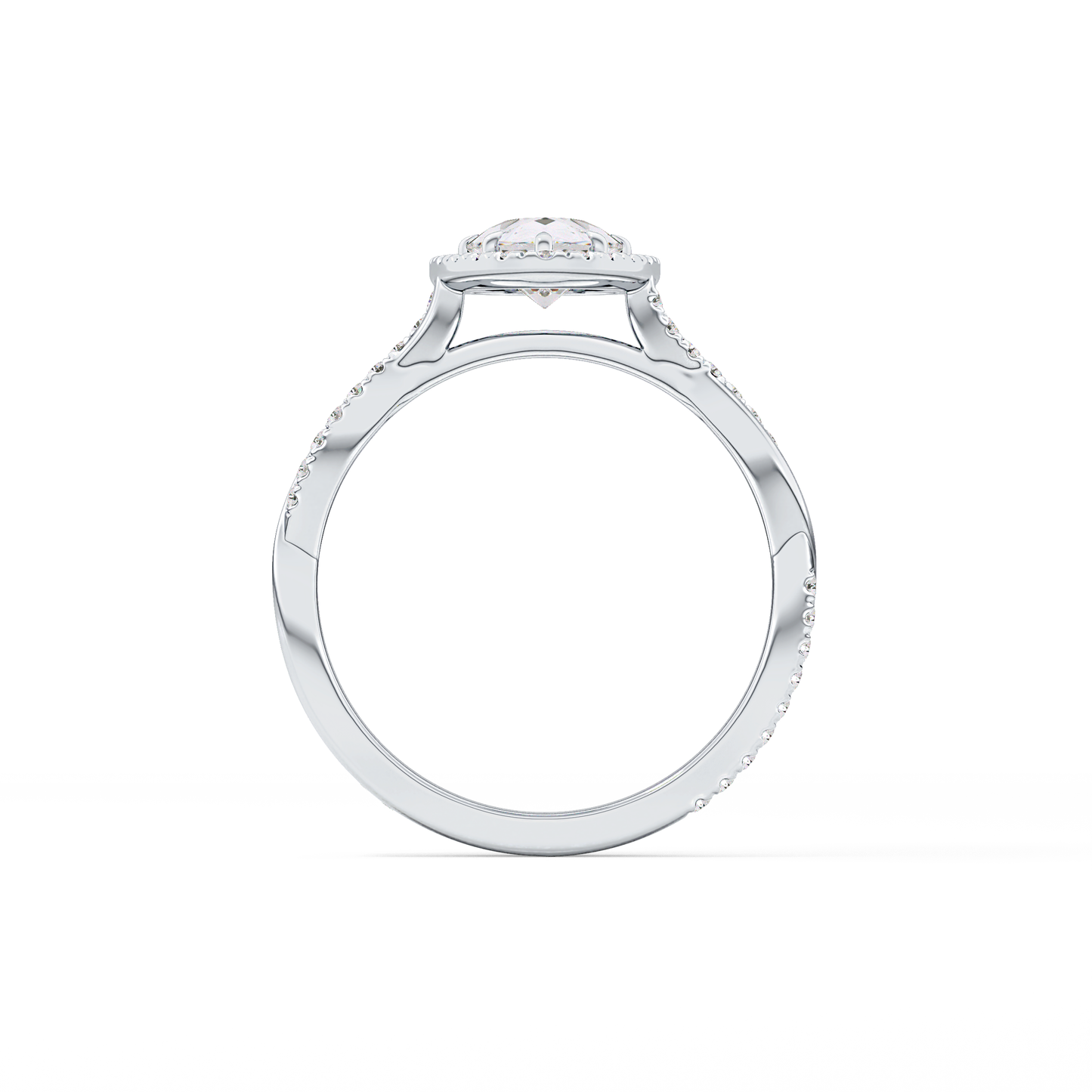 Pear Twisted Shank, Halo and Pave Lab Grown Diamond Engagement Ring