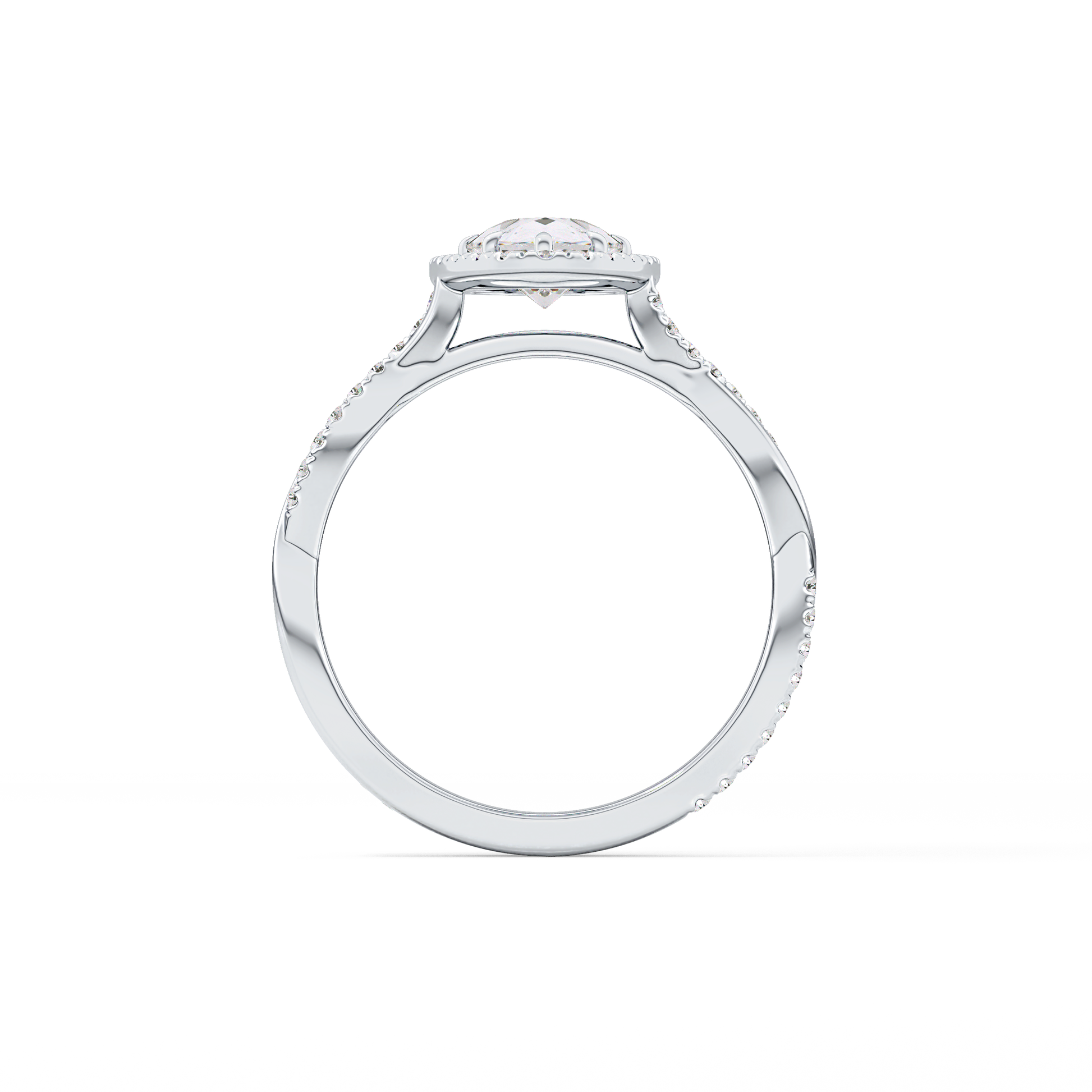 Pear Twisted Shank, Halo and Pave Lab Grown Diamond Engagement Ring