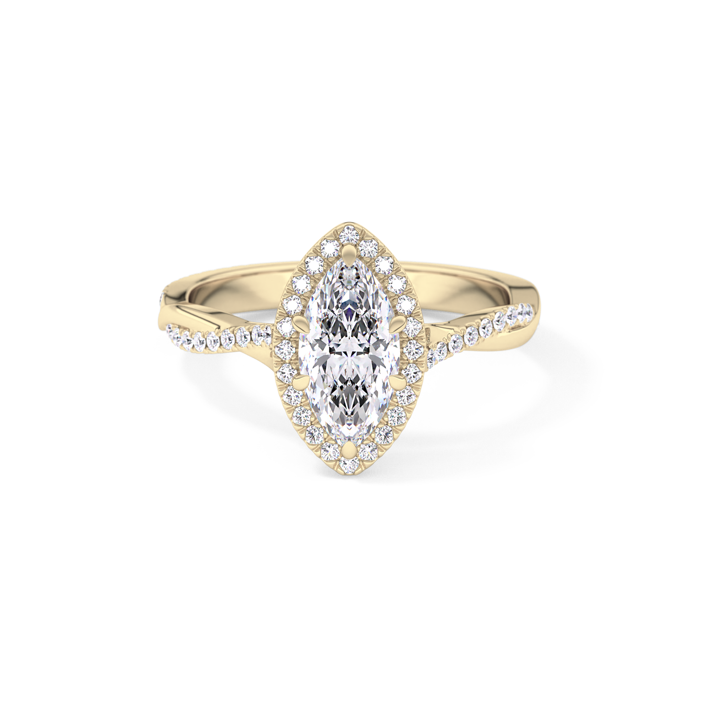 Marquise Twisted Shank, Halo and Pave Lab Grown Diamond Engagement Ring