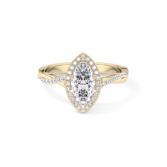 Marquise Twisted Shank, Halo and Pave Lab Grown Diamond Engagement Ring