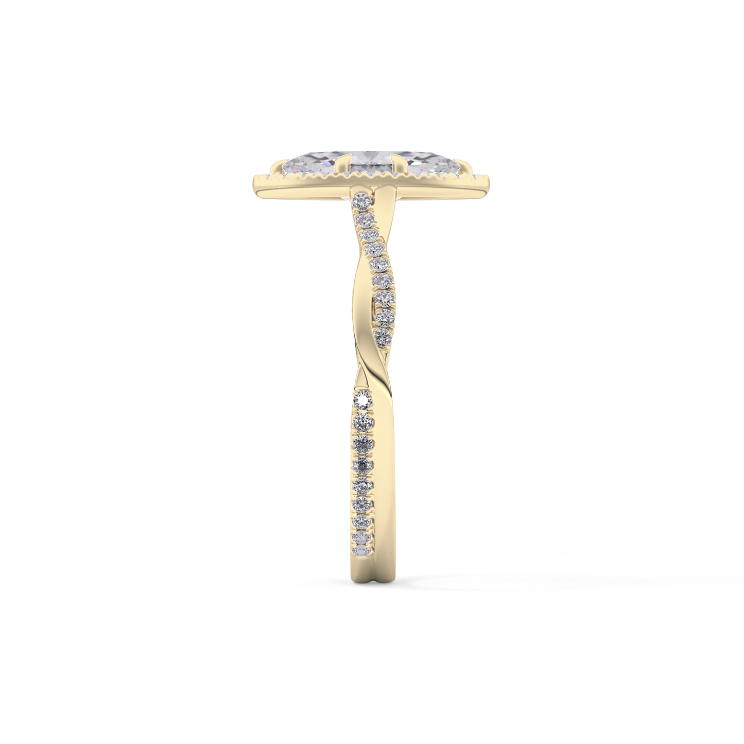 Marquise Twisted Shank, Halo and Pave Lab Grown Diamond Engagement Ring