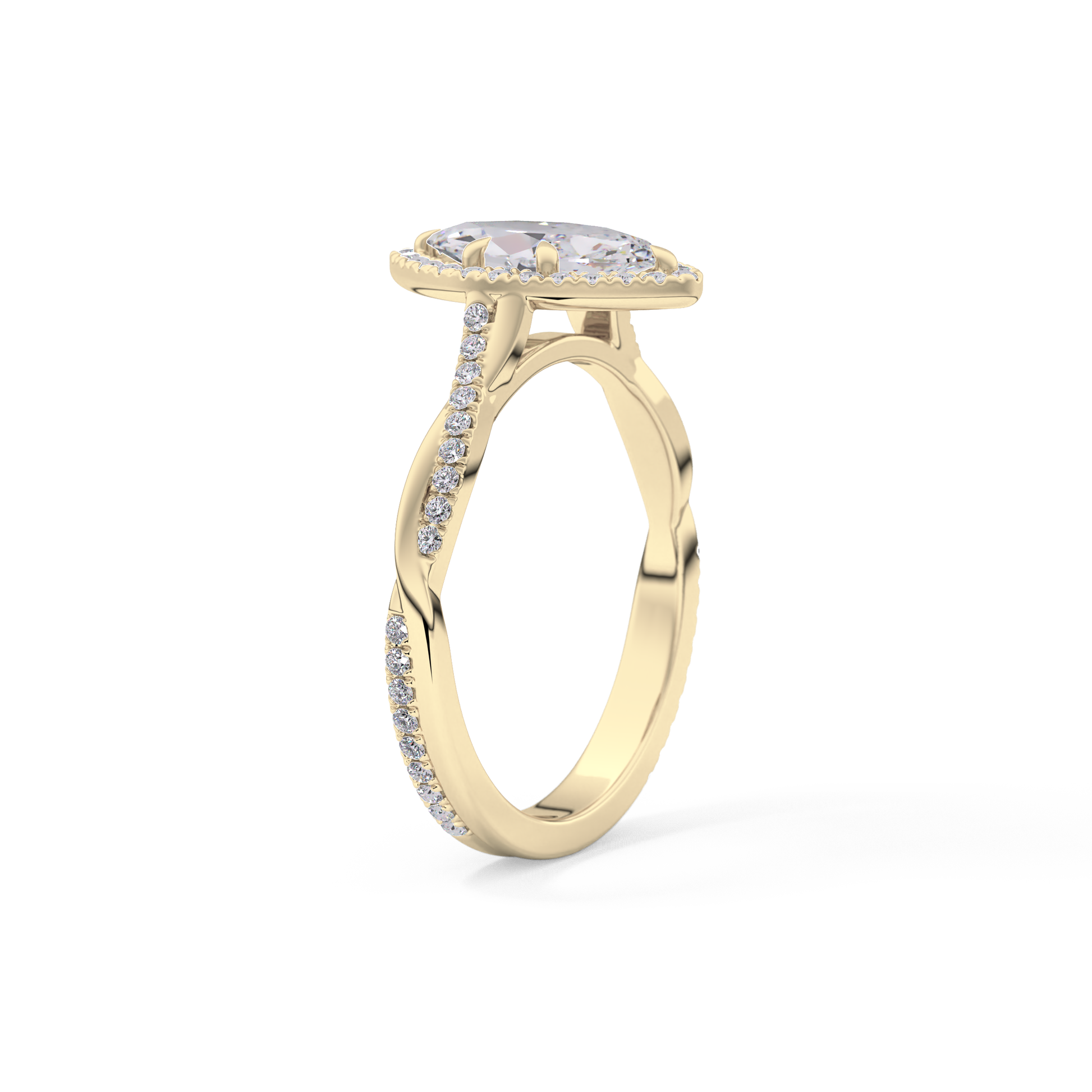 Marquise Twisted Shank, Halo and Pave Lab Grown Diamond Engagement Ring