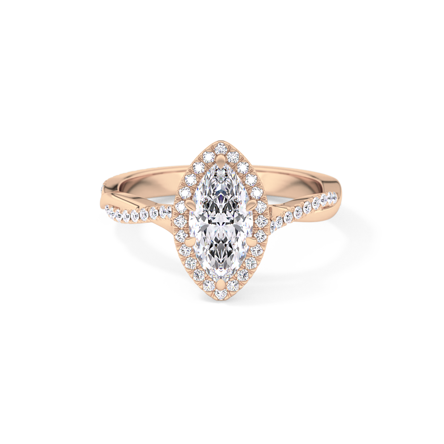 Marquise Twisted Shank, Halo and Pave Lab Grown Diamond Engagement Ring