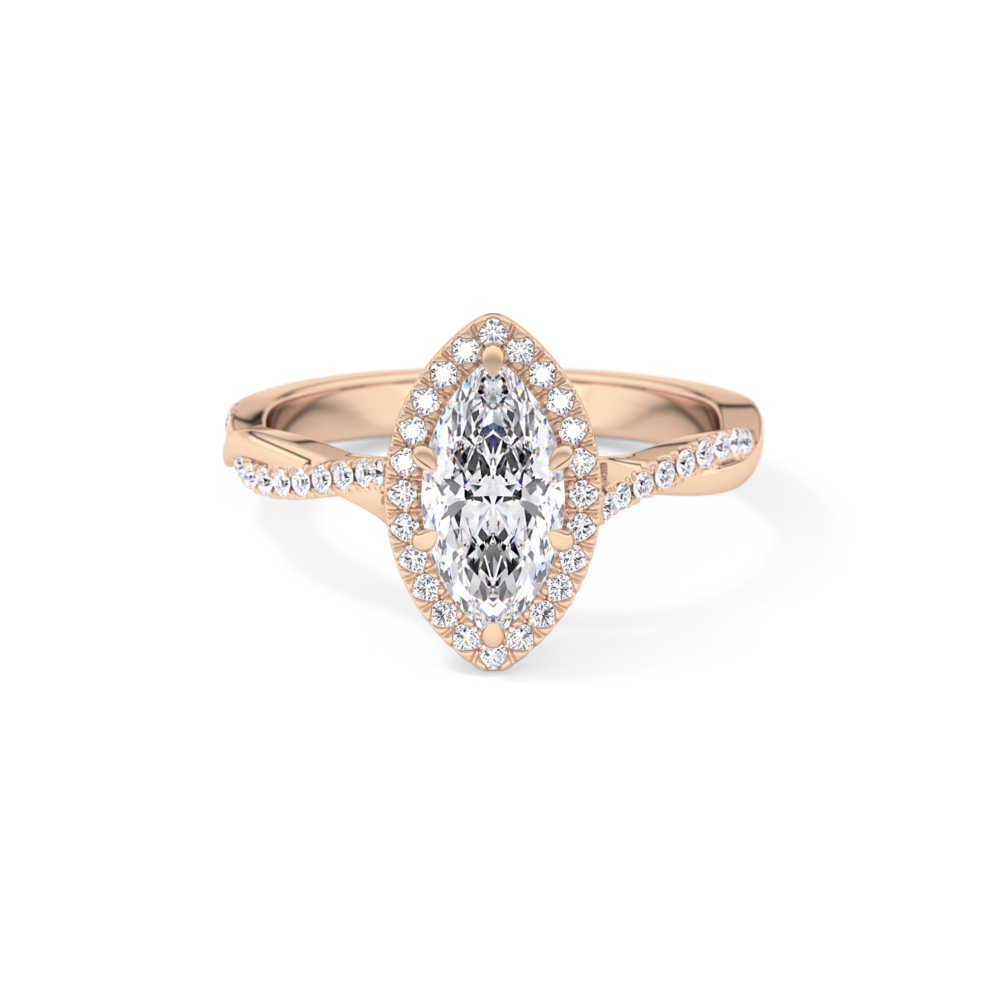 Marquise Twisted Shank, Halo and Pave Lab Grown Diamond Engagement Ring