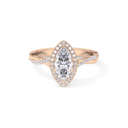 Marquise Twisted Shank, Halo and Pave Lab Grown Diamond Engagement Ring