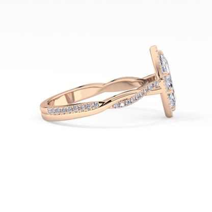 Marquise Twisted Shank, Halo and Pave Lab Grown Diamond Engagement Ring