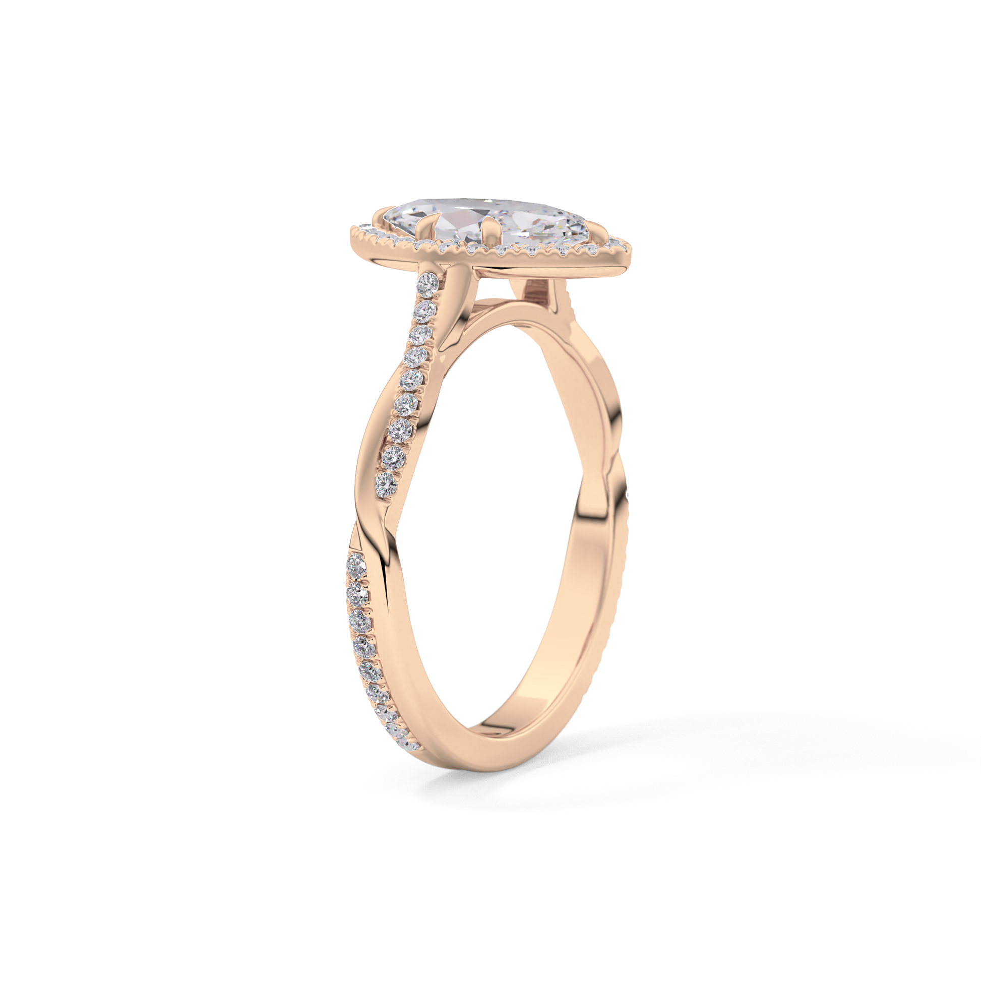 Marquise Twisted Shank, Halo and Pave Lab Grown Diamond Engagement Ring