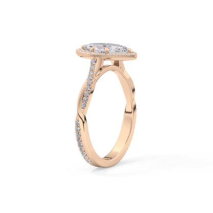 Marquise Twisted Shank, Halo and Pave Lab Grown Diamond Engagement Ring