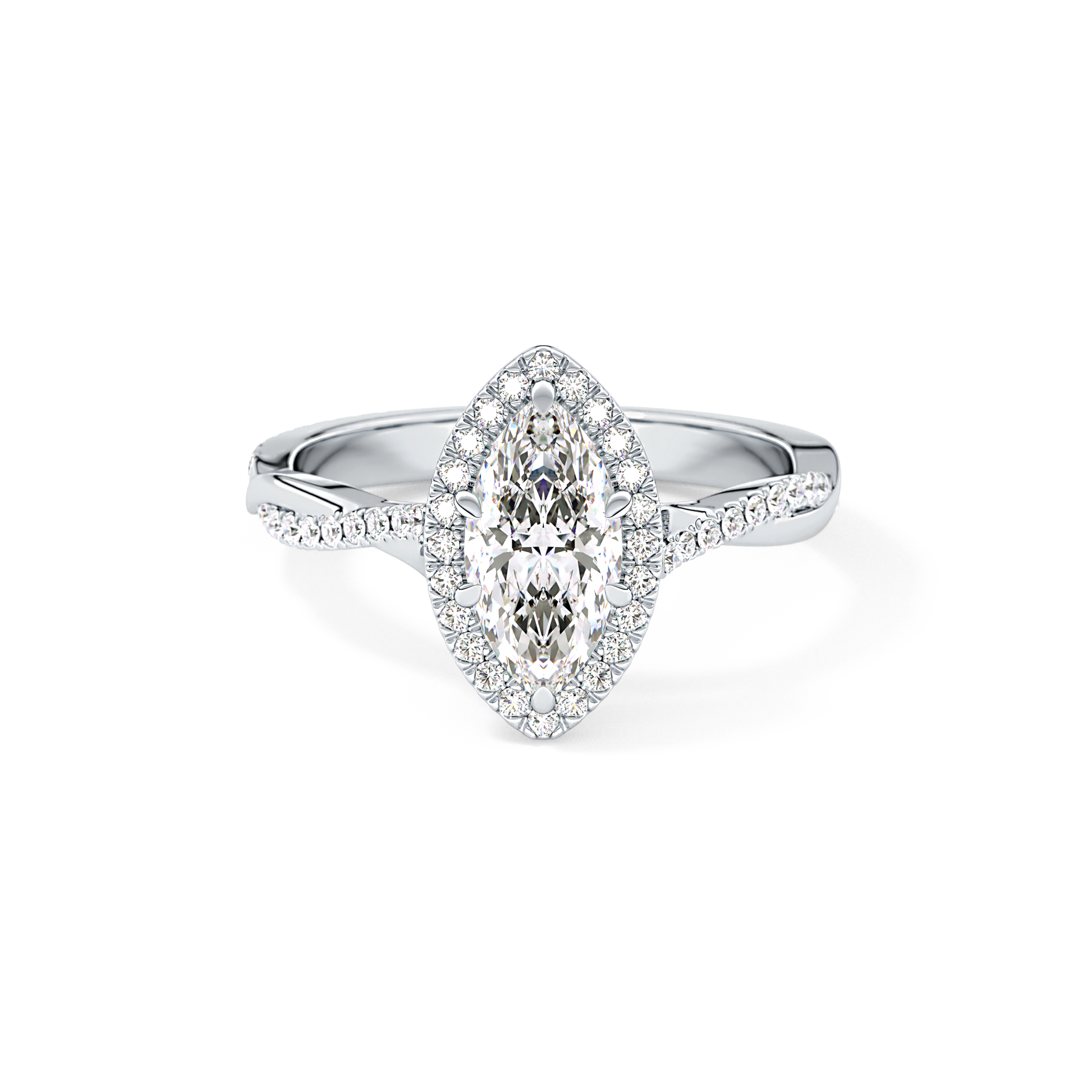 Marquise Twisted Shank, Halo and Pave Lab Grown Diamond Engagement Ring