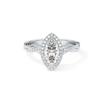Marquise Twisted Shank, Halo and Pave Lab Grown Diamond Engagement Ring