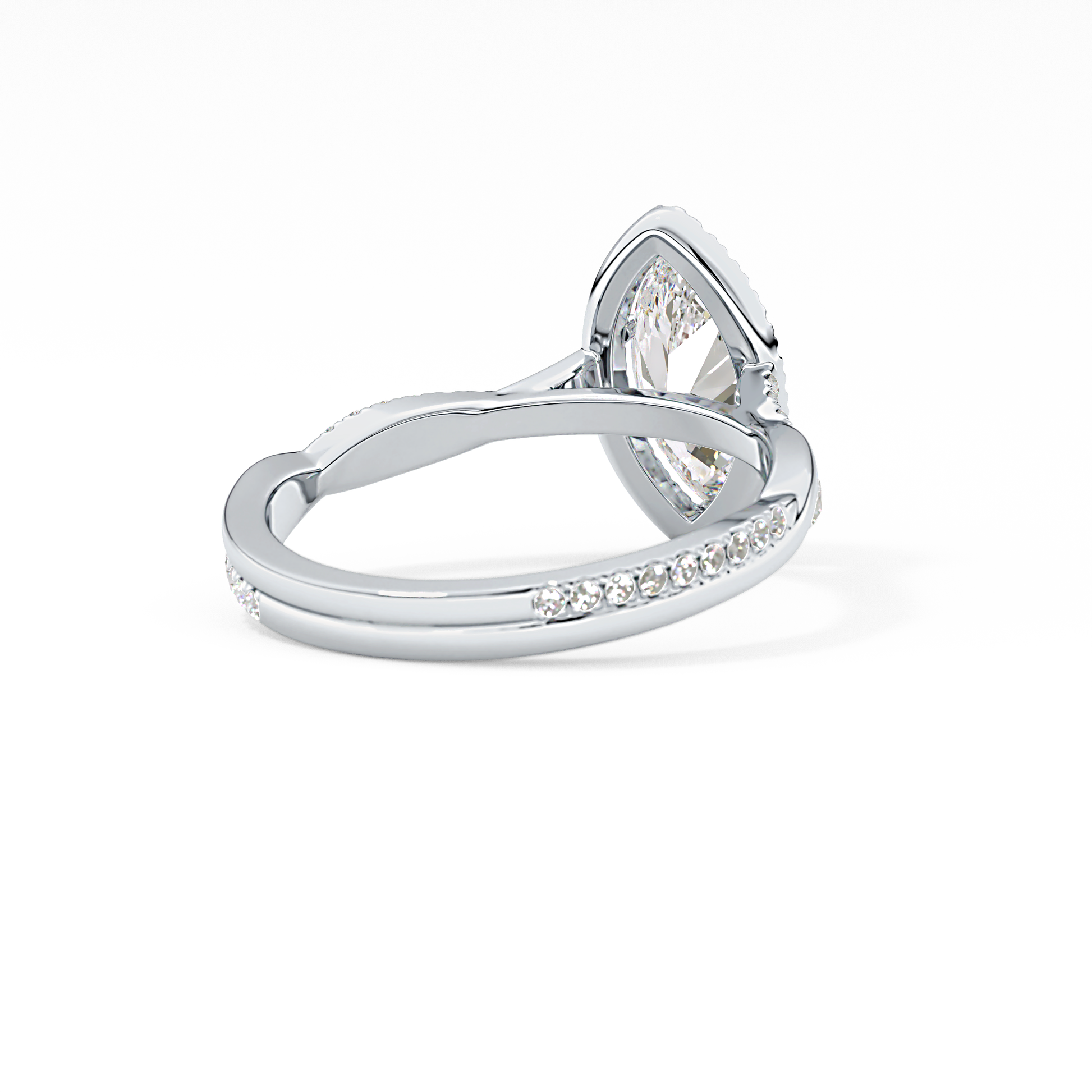 Marquise Twisted Shank, Halo and Pave Lab Grown Diamond Engagement Ring