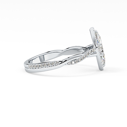 Marquise Twisted Shank, Halo and Pave Lab Grown Diamond Engagement Ring