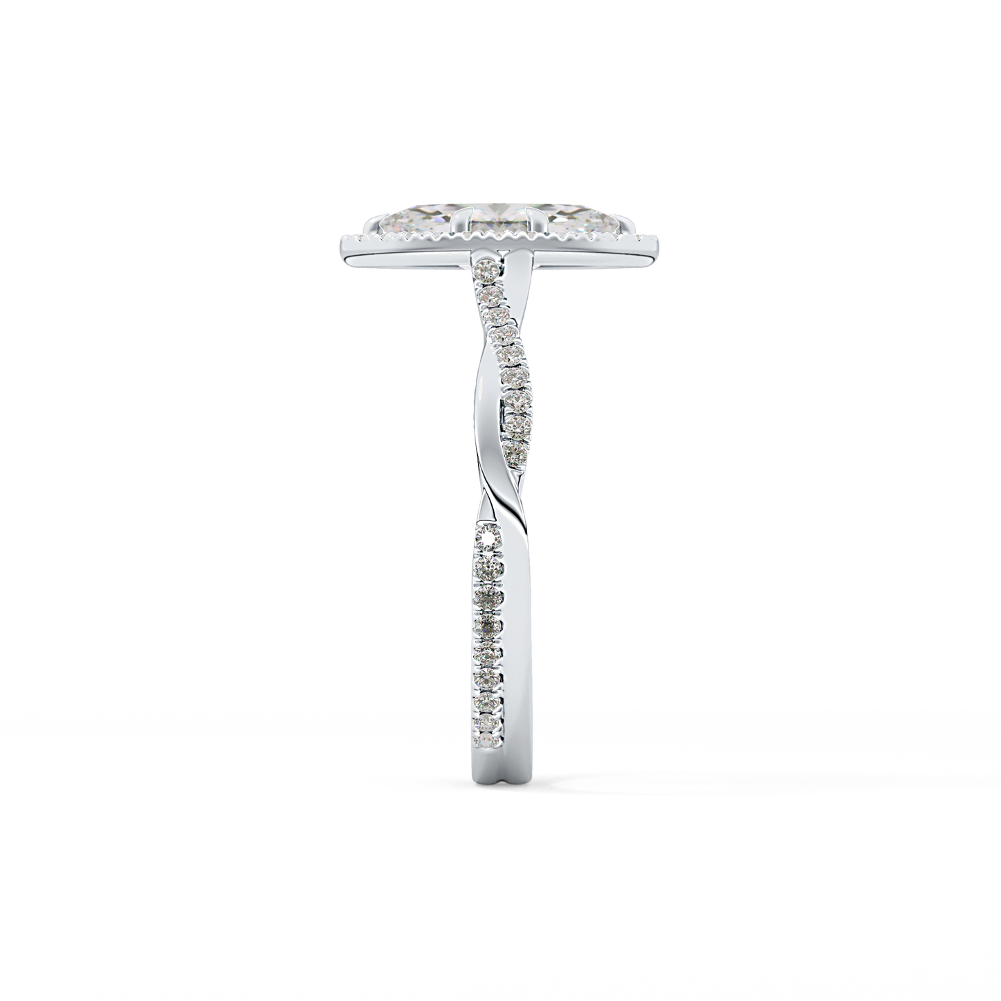 Marquise Twisted Shank, Halo and Pave Lab Grown Diamond Engagement Ring