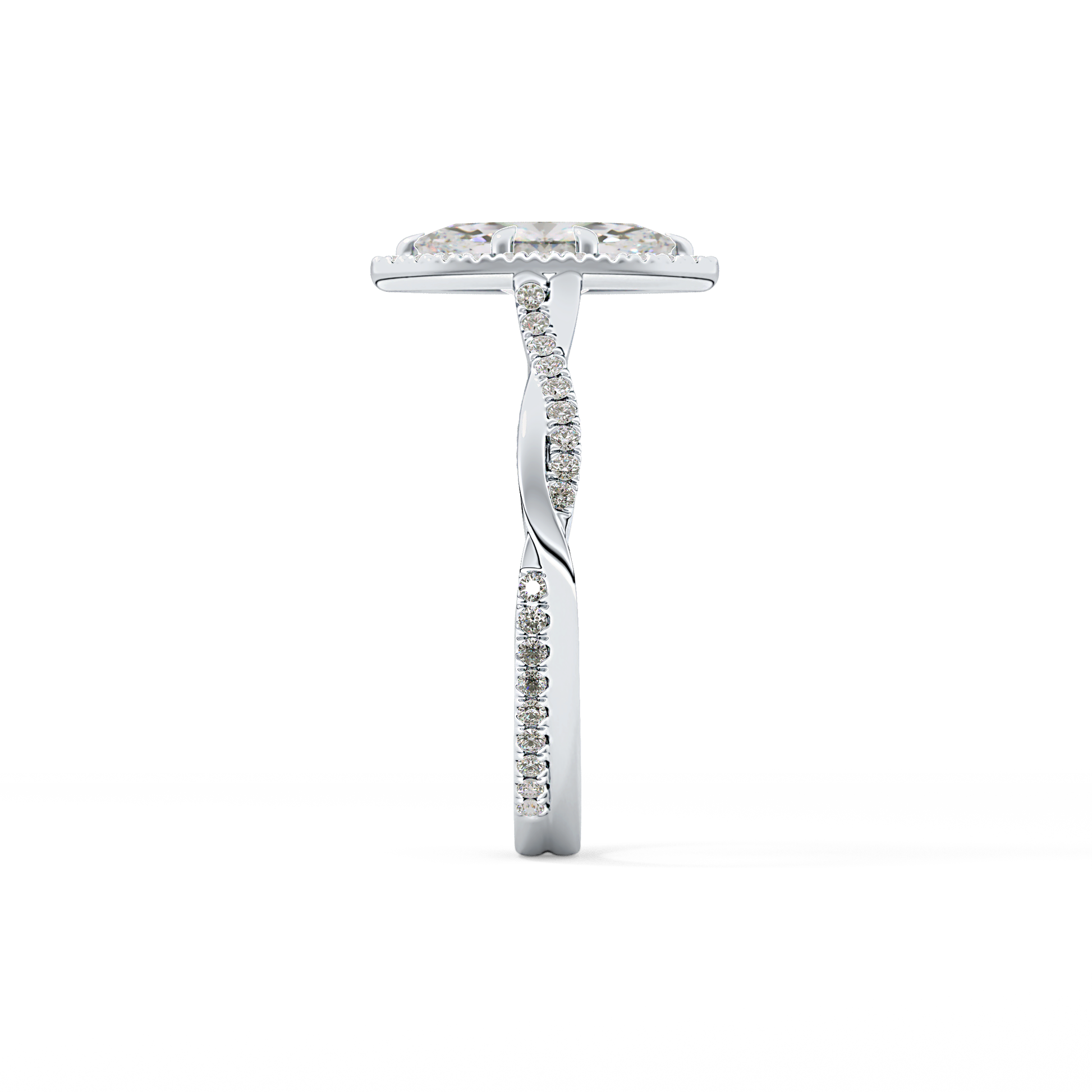 Marquise Twisted Shank, Halo and Pave Lab Grown Diamond Engagement Ring