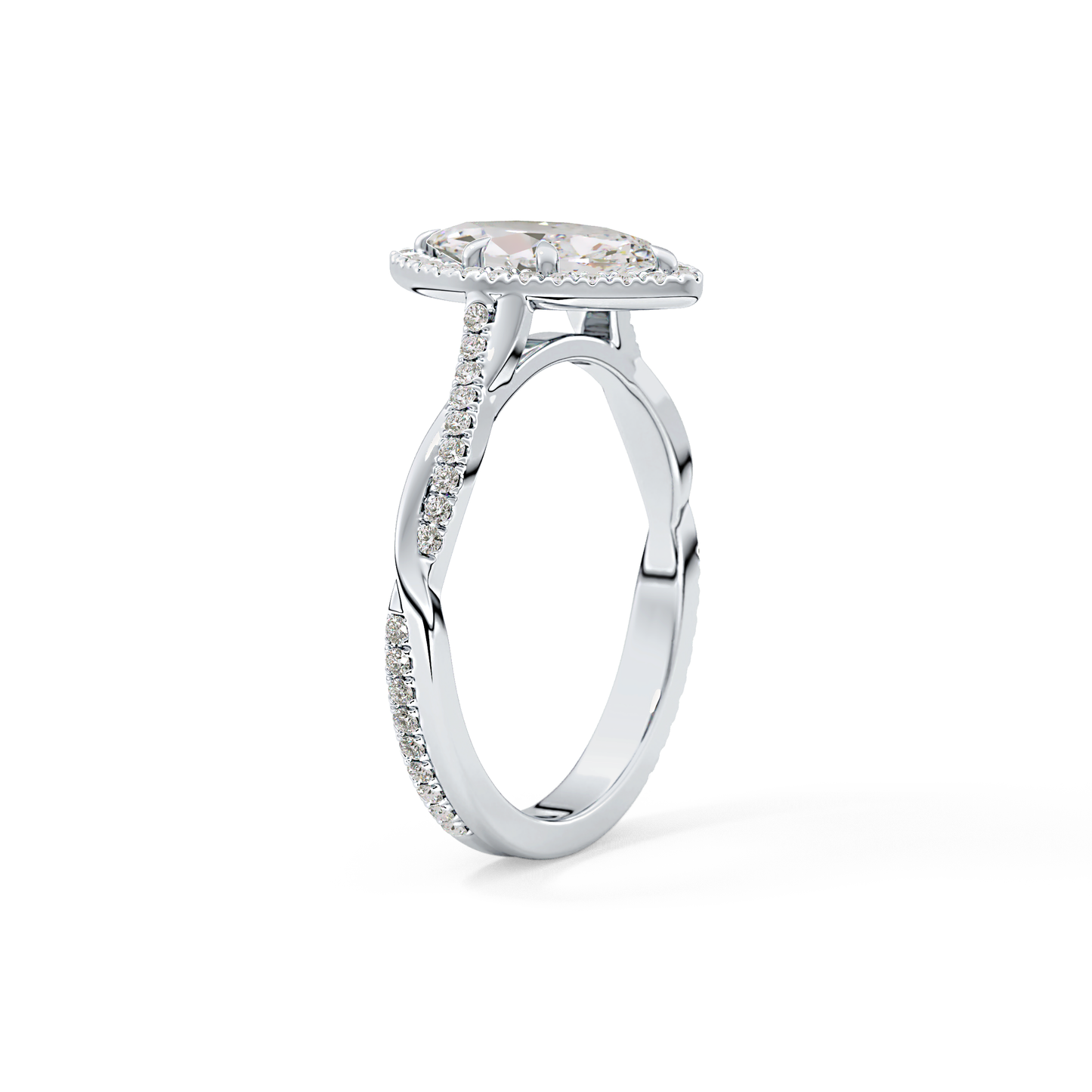 Marquise Twisted Shank, Halo and Pave Lab Grown Diamond Engagement Ring