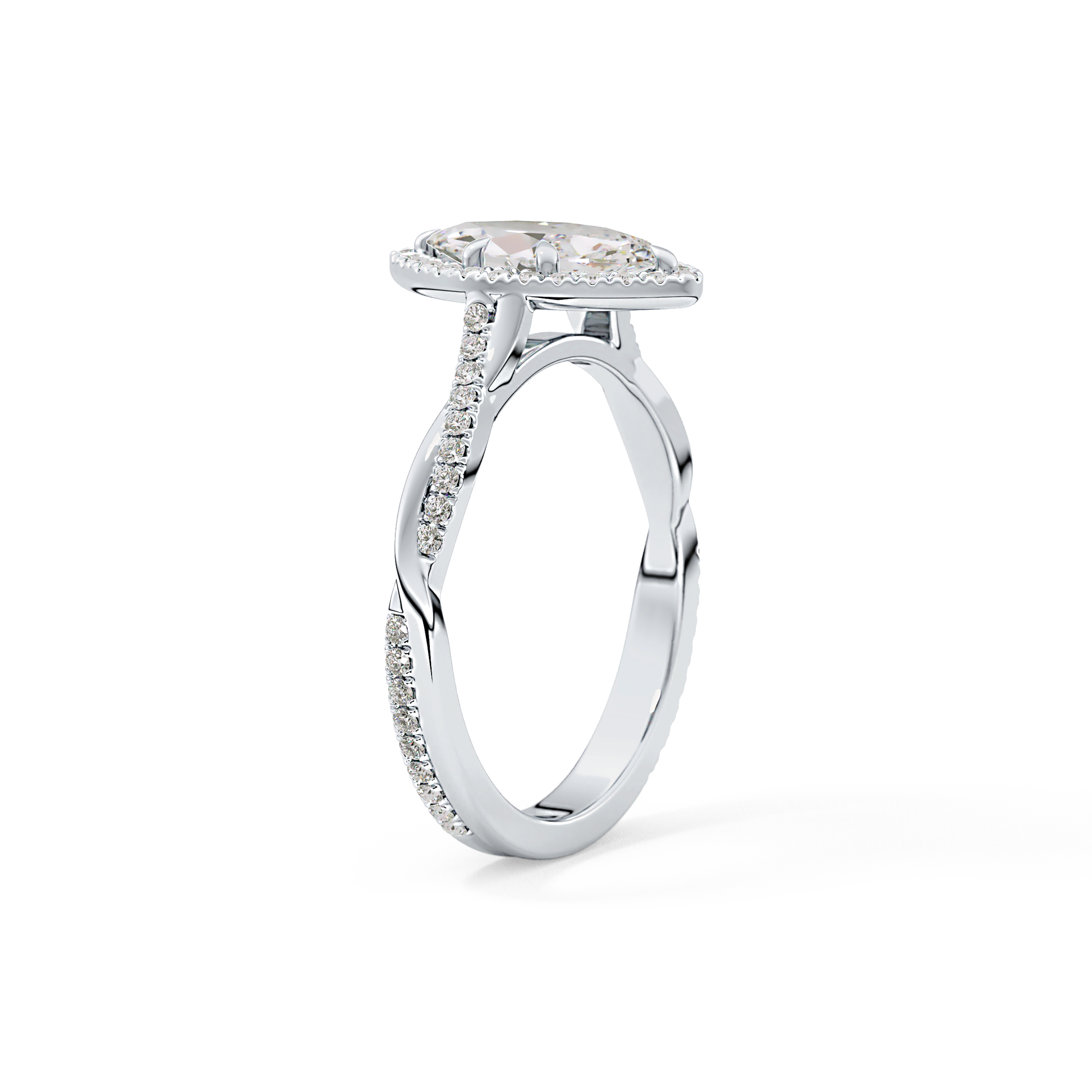 Marquise Twisted Shank, Halo and Pave Lab Grown Diamond Engagement Ring