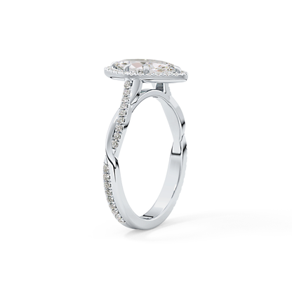 Marquise Twisted Shank, Halo and Pave Lab Grown Diamond Engagement Ring