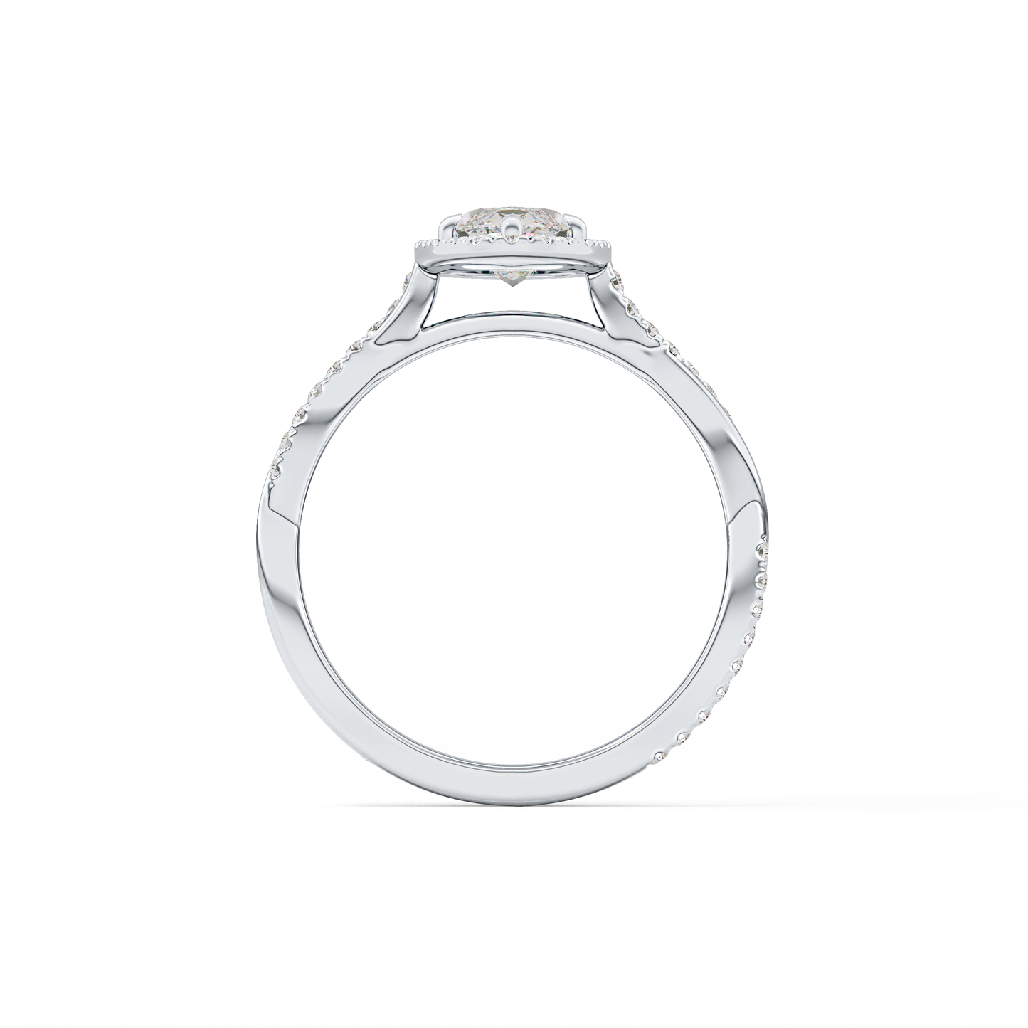 Marquise Twisted Shank, Halo and Pave Lab Grown Diamond Engagement Ring