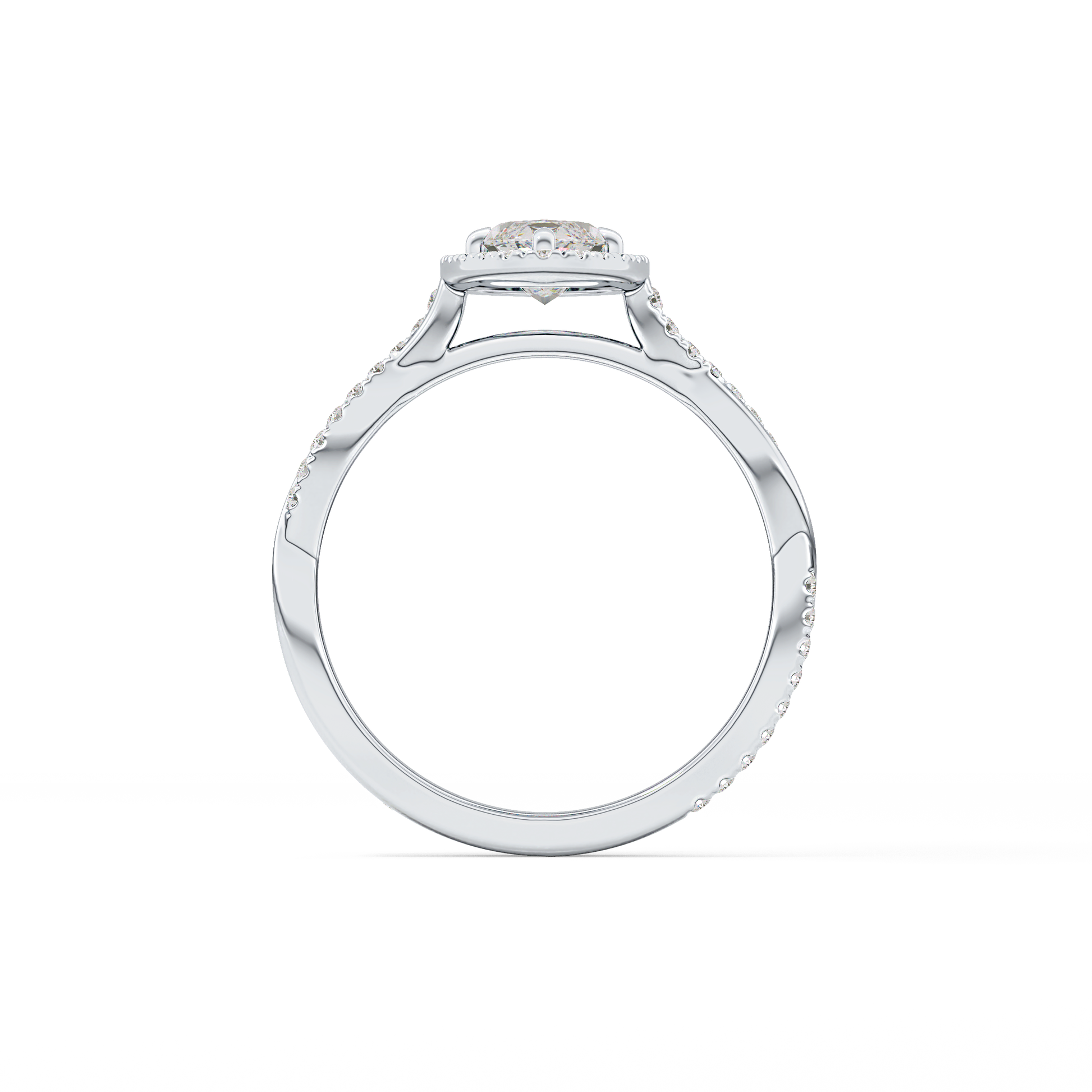 Marquise Twisted Shank, Halo and Pave Lab Grown Diamond Engagement Ring