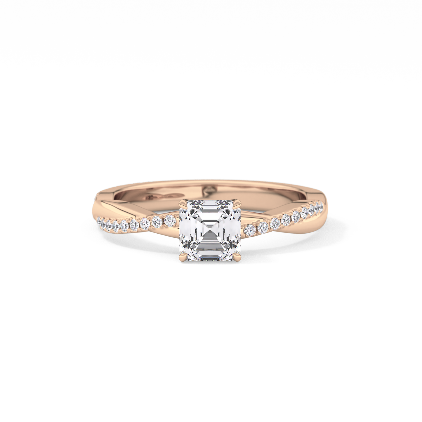 Asscher Pave Lab Grown Diamond Engagement Ring