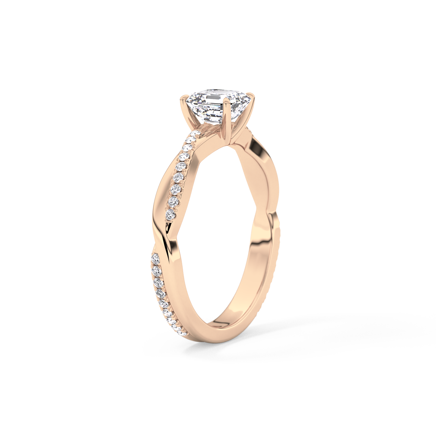 Asscher Pave Lab Grown Diamond Engagement Ring