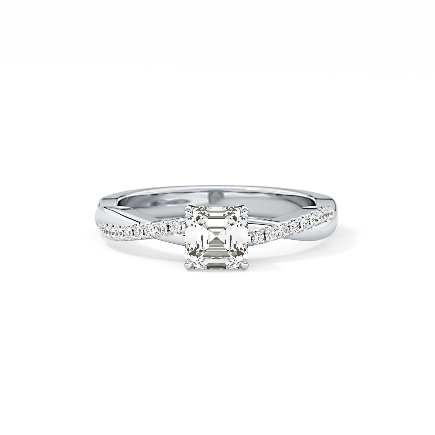 Asscher Pave Lab Grown Diamond Engagement Ring