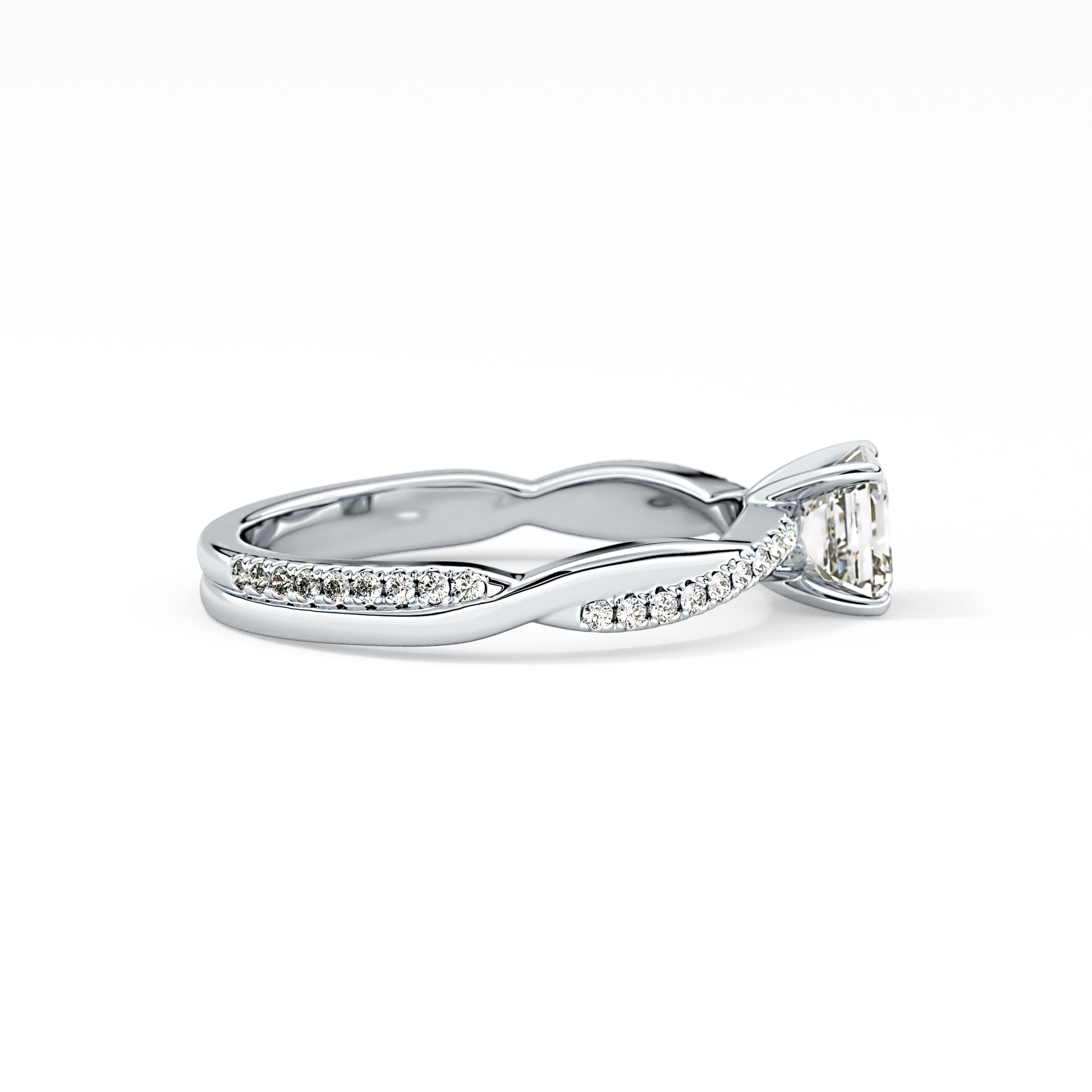 Asscher Pave Lab Grown Diamond Engagement Ring