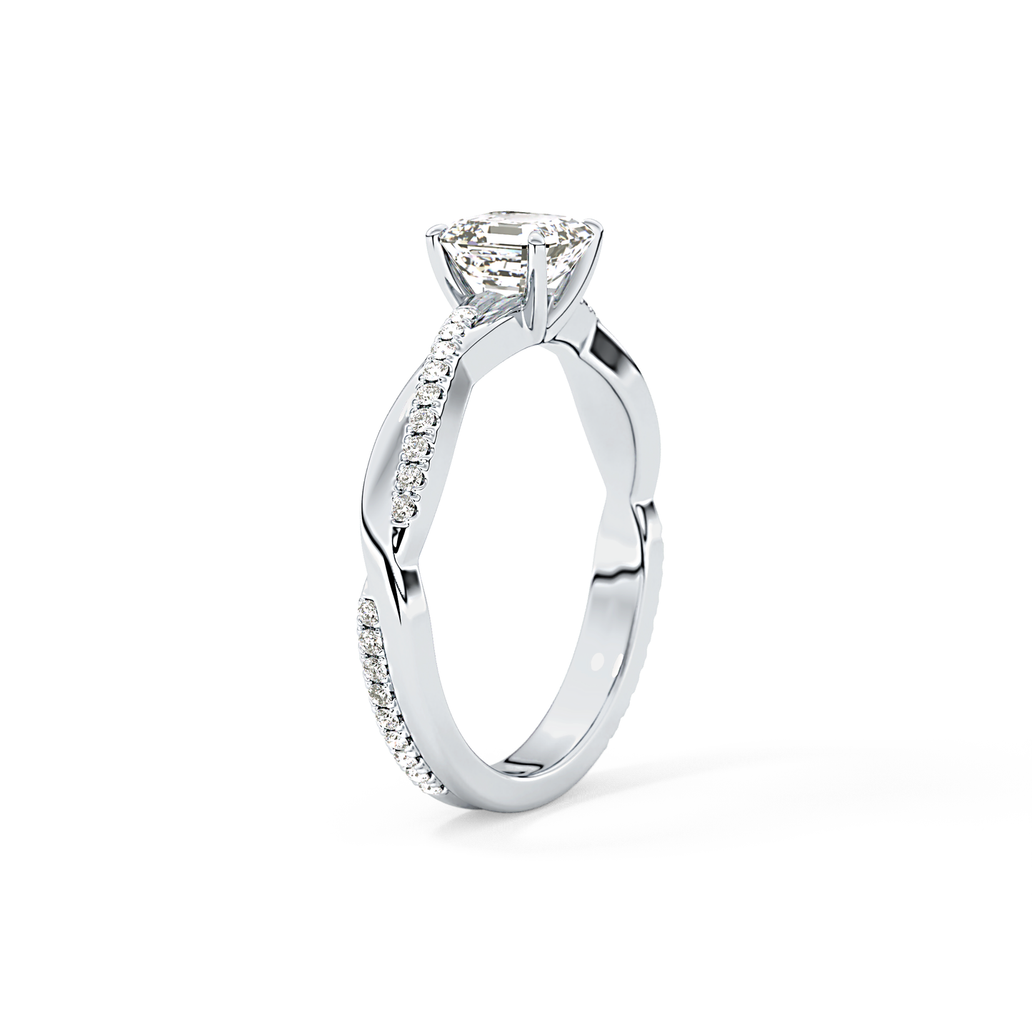 Asscher Pave Lab Grown Diamond Engagement Ring