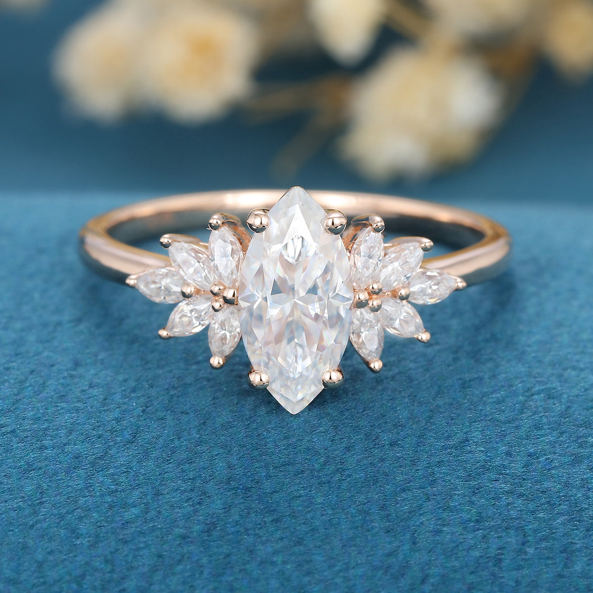 Marquise Cluster Lab Grown Diamond Engagement Ring