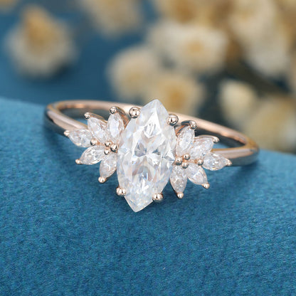 Marquise Cluster Lab Grown Diamond Engagement Ring