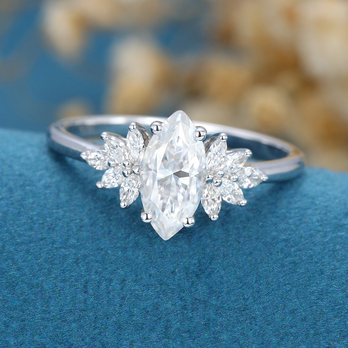 Marquise Cluster Lab Grown Diamond Engagement Ring