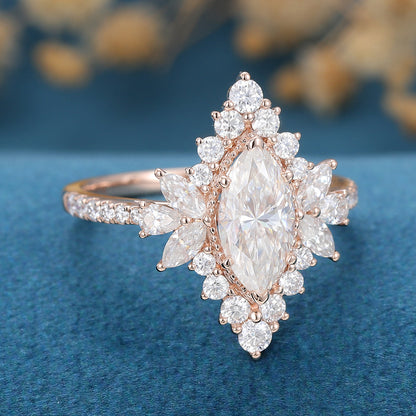 Marquise Cluster Lab Grown Diamond Engagement Ring