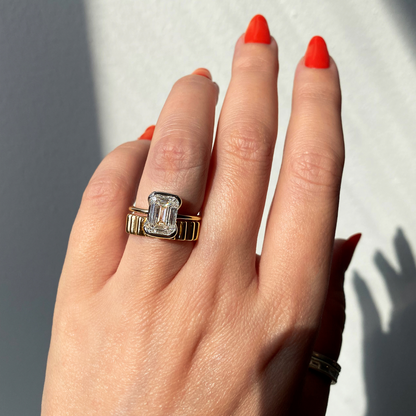 Emerald Half Bezel Lab Grown Diamond Engagement Ring
