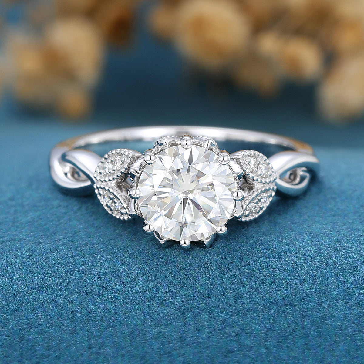 Round Vintage Cluster Lab Grown Diamond Engagement Ring
