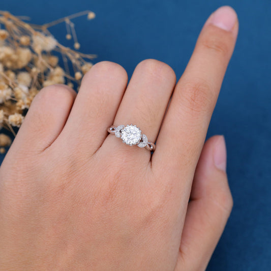 Round Vintage Cluster Lab Grown Diamond Engagement Ring