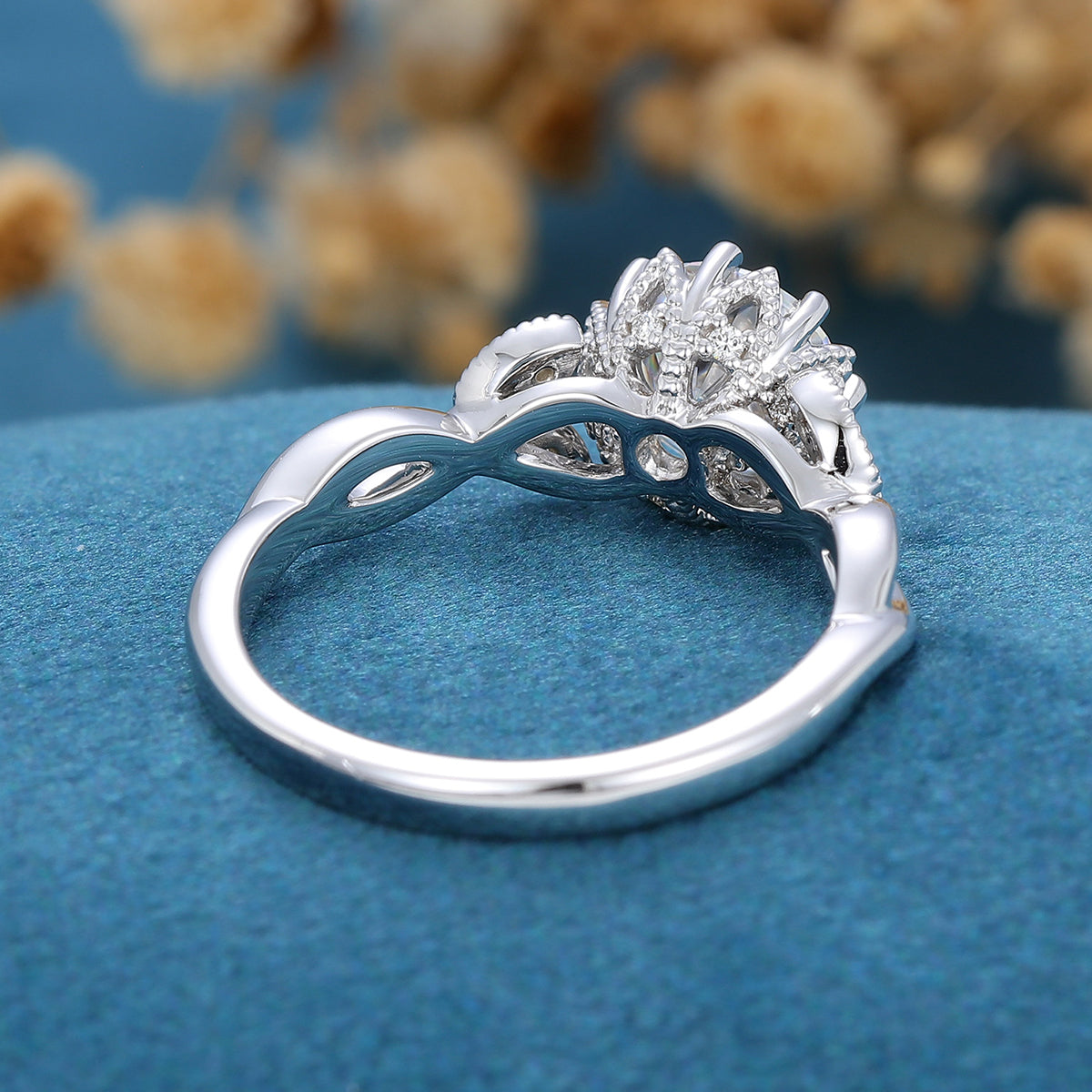 Round Vintage Cluster Lab Grown Diamond Engagement Ring