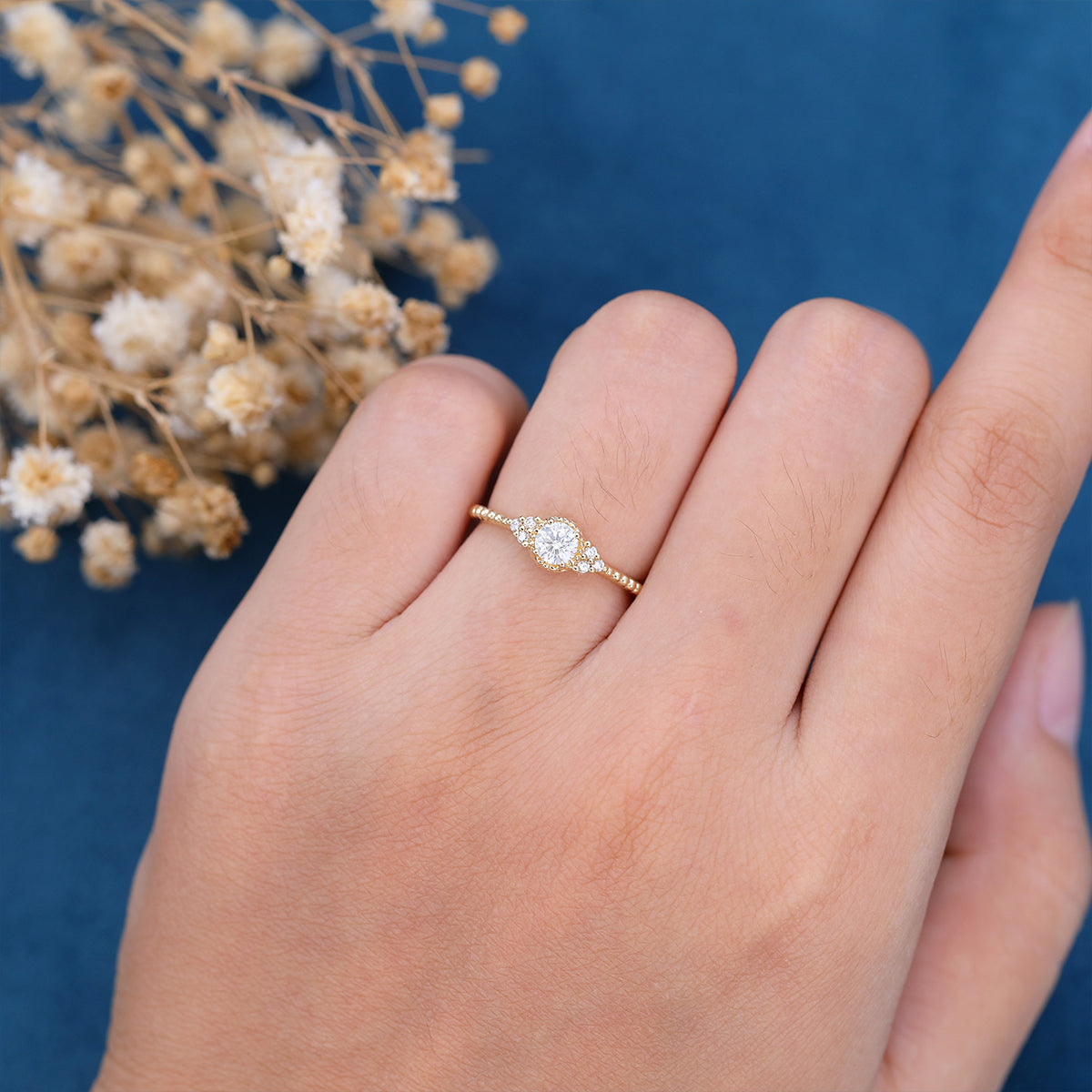 Round Cluster Lab Grown Diamond Engagement Ring