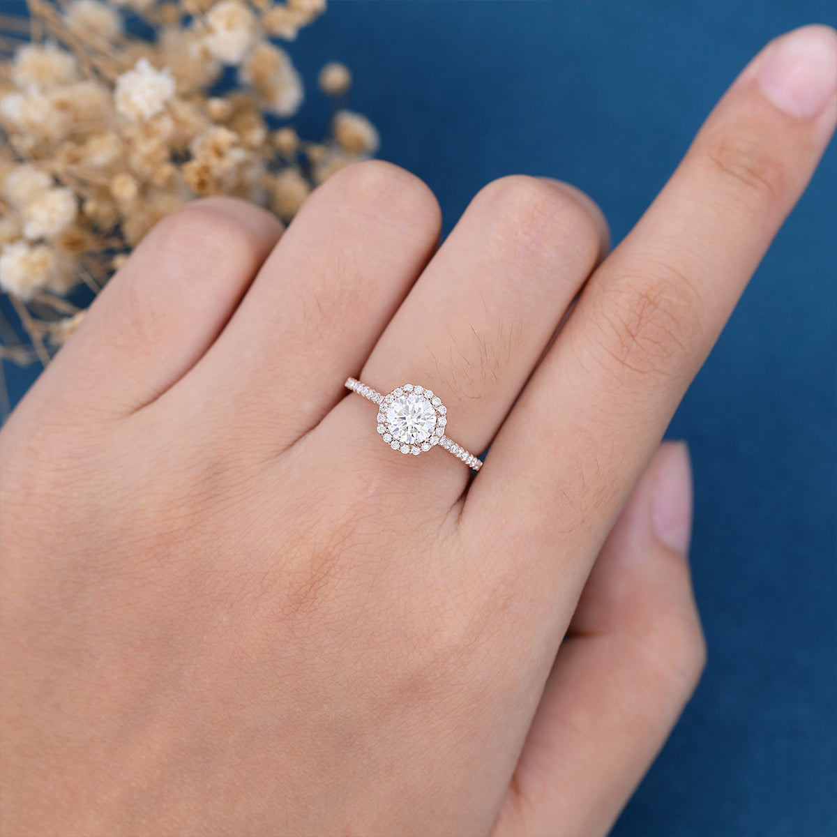 Round Halo & Pave Lab Grown Diamond Engagement Ring