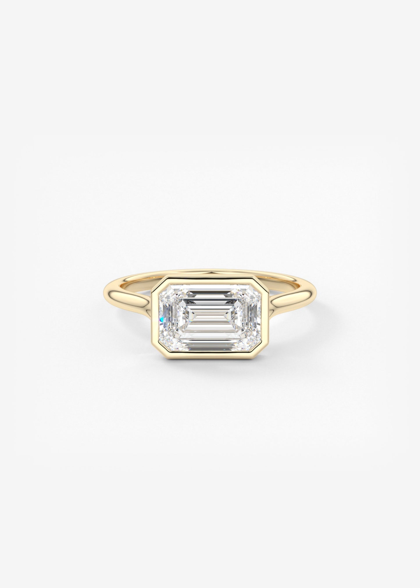 East West Emerald Bezel Solitaire Lab Grown Diamond Engagement Ring