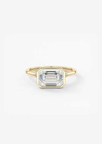 East West Emerald Bezel Solitaire Lab Grown Diamond Engagement Ring