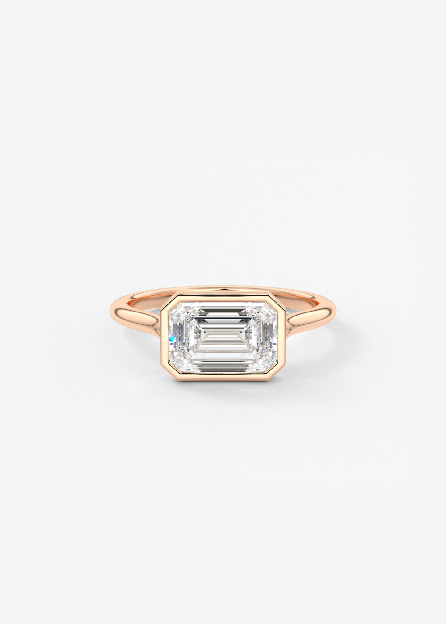 East West Emerald Bezel Solitaire Lab Grown Diamond Engagement Ring