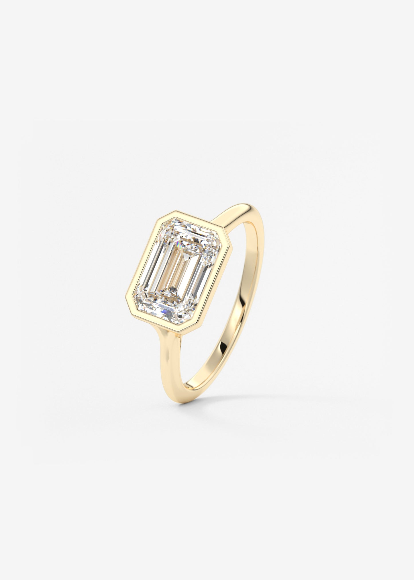 East West Emerald Bezel Solitaire Lab Grown Diamond Engagement Ring